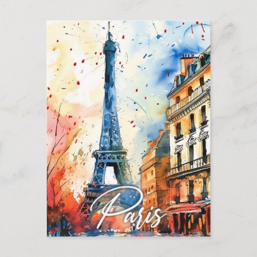 Paris Frankreich Aquarellmalerei Reisen Postkarte (Vorderseite)
