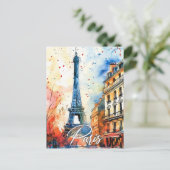 Paris Frankreich Aquarellmalerei Reisen Postkarte (Stehend Vorderseite)