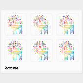 Paris Frankreich | Arc de Triomphe | Neon Design Quadratischer Aufkleber (Blatt)