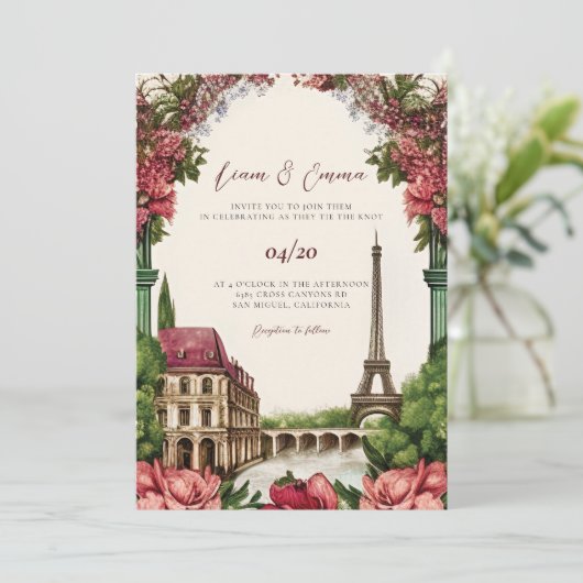 Paris Frankreich Eiffel Landschaft Hochzeitsempfan Einladung (Stehend Vorderseite)