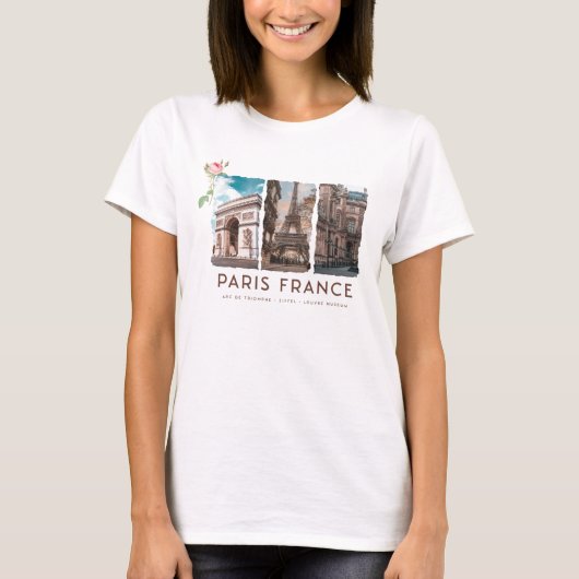 PARIS, Frankreich. Eiffel, Louvre, Triumphbogen T-Shirt (Vorderseite)
