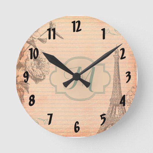 Paris Frankreich Eiffel Monogramm Initial Wanduhr (Vorderseite)