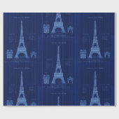 Paris Frankreich Eiffel Tower Blueprint Bau Geschenkpapier (Flach)