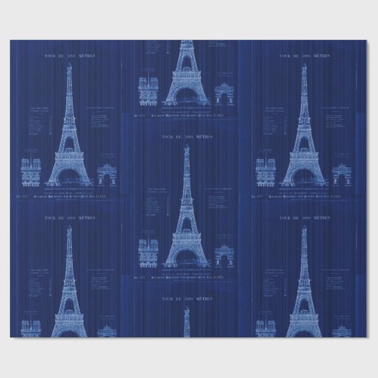 Paris Frankreich Eiffel Tower Blueprint Bau Geschenkpapier (Flach)