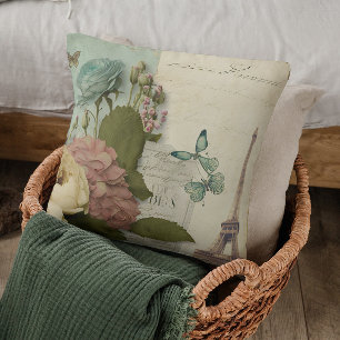 Paris Frankreich Eiffel Tower Butterfly Floral Col Kissen