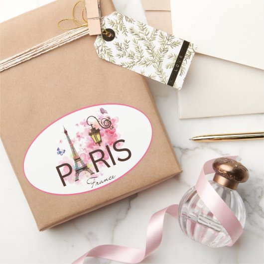 Paris Frankreich Eiffel Tower & Lamp Ovaler Aufkleber (Schenken)
