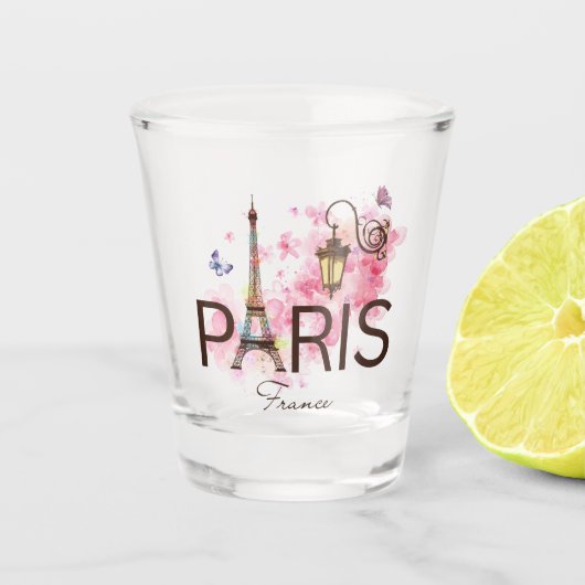 Paris Frankreich Eiffel Tower & Lamp Schnapsglas (Vorderseite)