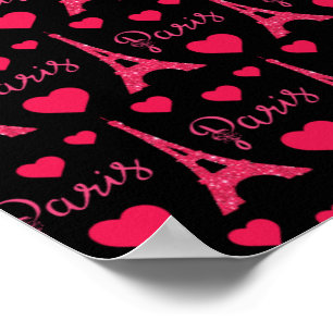 Paris Frankreich Eiffel Tower Pink Hearts Glitzer Poster