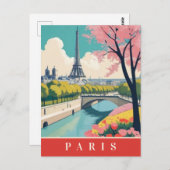 Paris Frankreich Eiffel Tower Retro Travel Floral Postkarte (Vorne/Hinten)