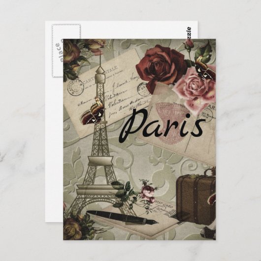 Paris Frankreich Eiffel Tower Travel Collage Postk Postkarte (Vorne/Hinten)