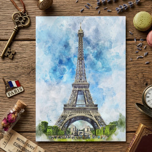 Paris Frankreich Eiffelturm Aquarell Dankeskarte