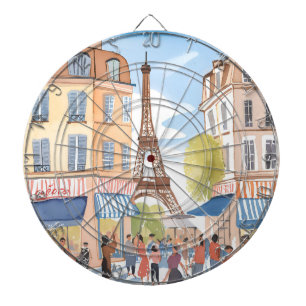 Paris Frankreich Eiffelturm   Aquarell Reise Dartscheibe