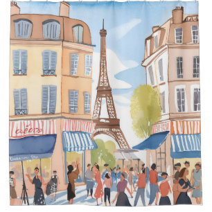 Paris Frankreich Eiffelturm   Aquarell Reise Duschvorhang