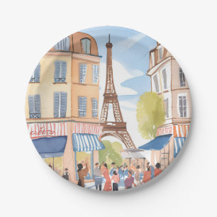 Paris Frankreich Eiffelturm Aquarell Reise Pappteller