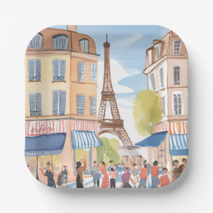 Paris Frankreich Eiffelturm Aquarell Reise Pappteller
