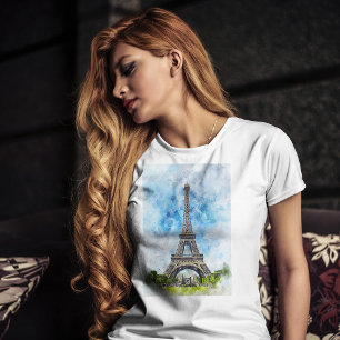 Paris Frankreich Eiffelturm Aquarell T-Shirt