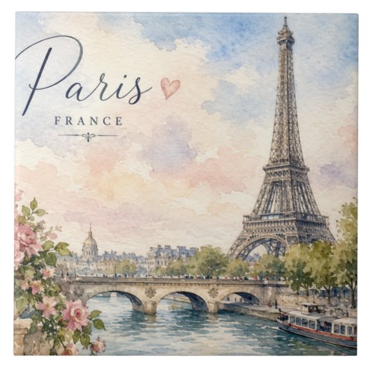 Paris Frankreich Eiffelturm Fluss Seine  Fliese (Vorderseite)
