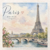 Paris Frankreich Eiffelturm Fluss Seine  Glasuntersetzer (Vorderseite)