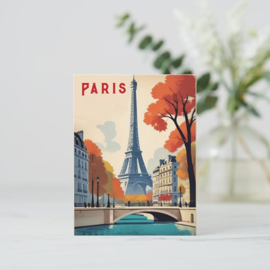 Paris Frankreich Eiffelturm Herbst Retro Reisen Postkarte (Stehend Vorderseite)