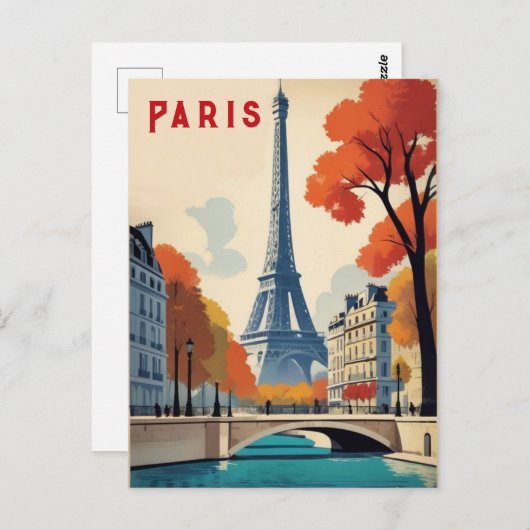 Paris Frankreich Eiffelturm Herbst Retro Reisen Postkarte (Vorne/Hinten)