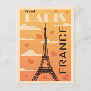 Paris Frankreich Eiffelturm Herzen Vintage Reise Postkarte