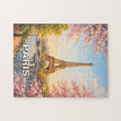 Paris Frankreich Eiffelturm Kirschblüten Puzzle (Horizontal)