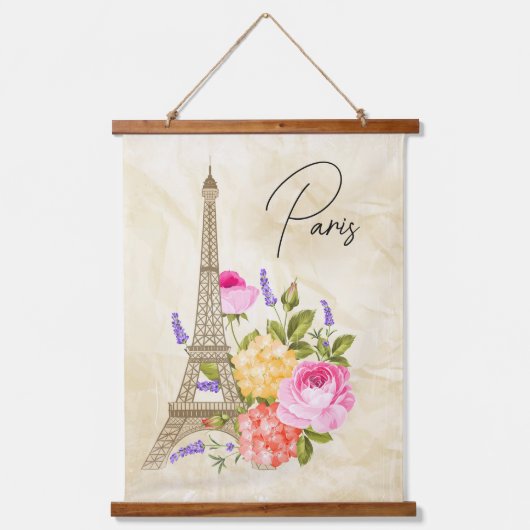 Paris Frankreich Eiffelturm mit Blume Wandteppich Mit Holzrahmen (Vorderseite)