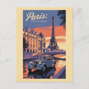 Paris Frankreich Eiffelturm Oldtimer Sonnenunterga Postkarte