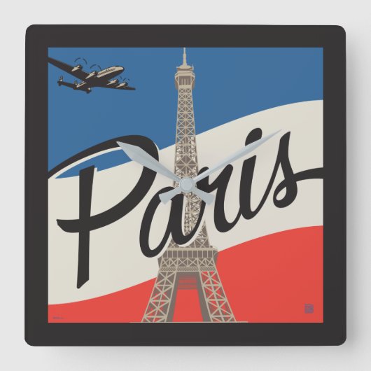 Paris Frankreich | Eiffelturm Quadratische Wanduhr (Vorderseite)