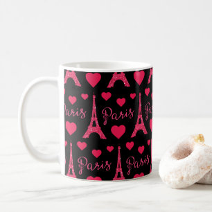 Paris Frankreich Eiffelturm Rosa Herzen Glitter Kaffeetasse