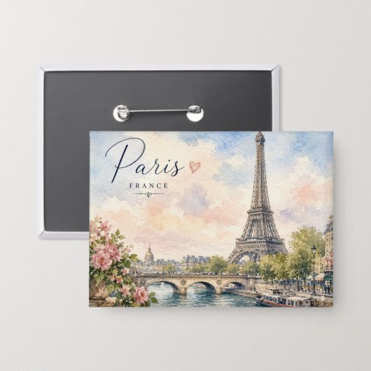 Paris Frankreich Eiffelturm Seine Fluss Button (Vorderseite/Rückseite)