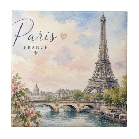 Paris Frankreich Eiffelturm Seine Fluss  Fliese (Vorderseite)