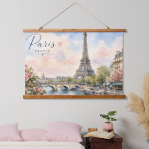 Paris Frankreich Eiffelturm Seine Fluss Wandteppich Mit Holzrahmen