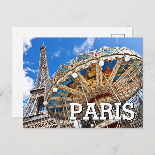Paris Frankreich | Eiffelturm | Trocadéro Carousel Postkarte (Vorne/Hinten)