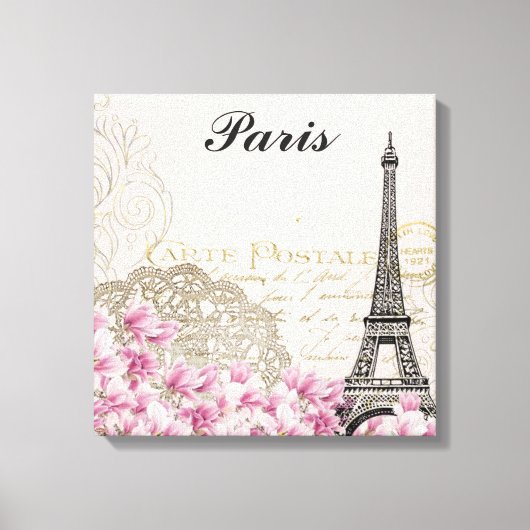 Paris Frankreich Eiffelturm Vintag Rosa Blume Leinwanddruck (Vorderseite)