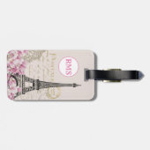 Paris Frankreich Eiffelturm Vintag rosa Monogram Gepäckanhänger (Rückseite horizontal)