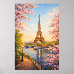 Paris Frankreich Eiffelturm Vintage Kirschblüten Poster