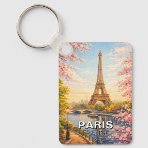 Paris Frankreich Eiffelturm Vintage Kirschblüten Schlüsselanhänger