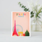 Paris Frankreich Farbenfrohe Vintage Reise Postkarte (Stehend Vorderseite)