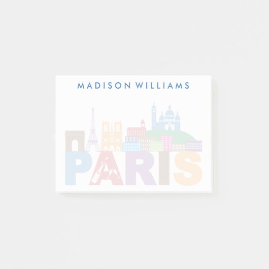 Paris, Frankreich| Farbige Typografie Post-it Klebezettel (Vorderseite)