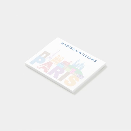 Paris, Frankreich| Farbige Typografie Post-it Klebezettel (angewinkelt)