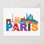 Paris, Frankreich | Farbige Typografie Postkarte (Vorderseite)