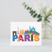 Paris, Frankreich | Farbige Typografie Postkarte (Stehend Vorderseite)