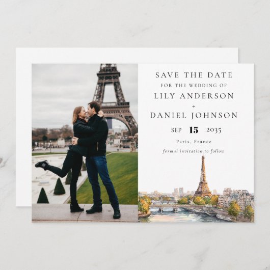 Paris Frankreich Foto Hochzeit in Urlaubsort Save The Date (Vorne/Hinten)