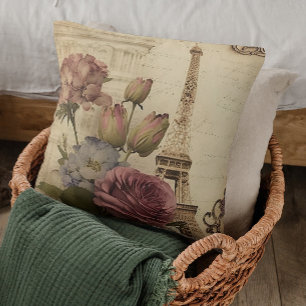 Paris Frankreich Französischer Eiffelturm Florales Kissen