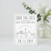 Paris, Frankreich Hochzeit | Skyline Save the Date Postkarte (Stehend Vorderseite)