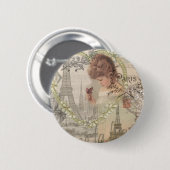 Paris Frankreich Hübsches Mädchen Sanfte Eiffel Button (Vorne & Hinten)