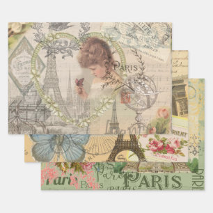 Paris Frankreich Hübsches Mädchen Sanfte Eiffel Geschenkpapier Set