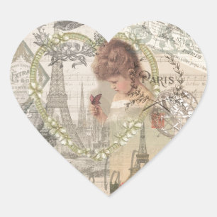 Paris Frankreich Hübsches Mädchen Sanfte Eiffel Herz-Aufkleber