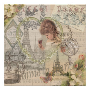 Paris Frankreich Hübsches Mädchen Sanfte Eiffel Poster